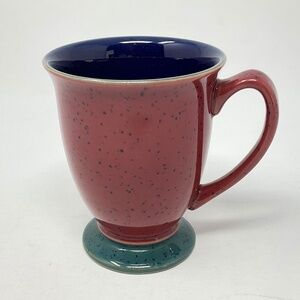 Denby Harlequin (retired) Stoneware Red Blue Green Footed Coffee Mug